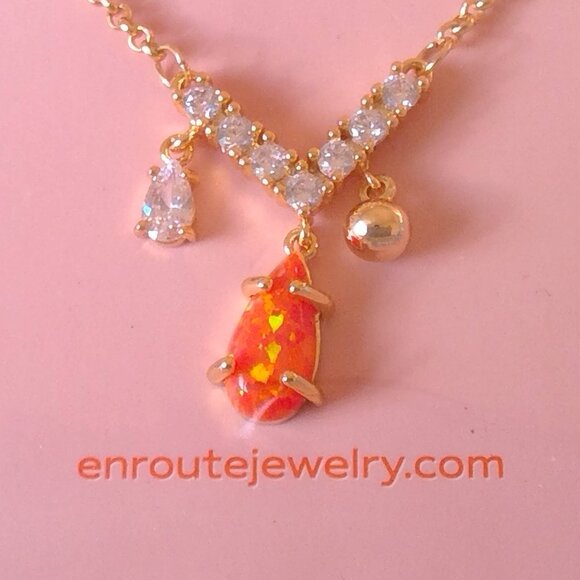 New Orange Sparkle Stone Necklace with Rhinestones, En Route Brand BNIB - Picture 4 of 7